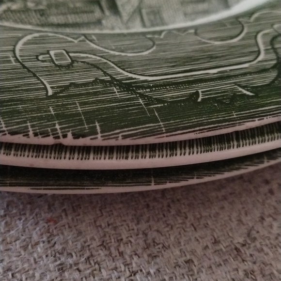Royal China Currier & Ives Old Curiosity Shop Underglaze Green 10” Dinner Plates - Picture 7 of 8